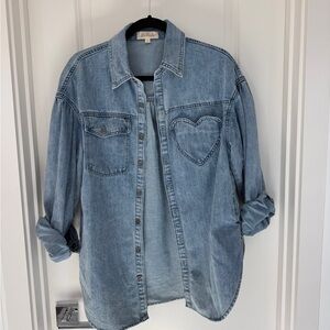 Listicle Light Blue Denim Jean Jacket with Heart Pocket